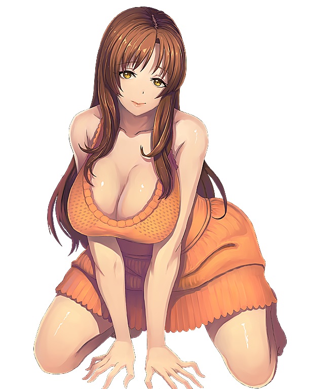 1girl breasts brown_hair cleavage dmm large_breasts long_hair milf othel_(hatimorris) otoko_no_itadaki solo tachikawa_shino yellow_eyes