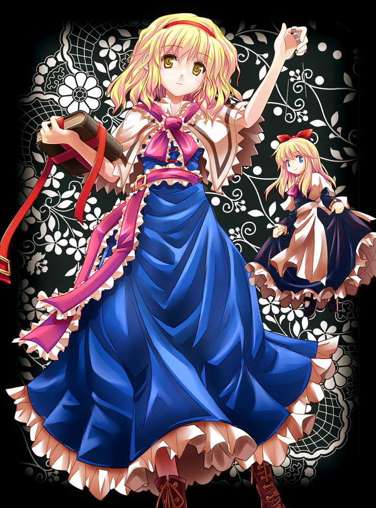 blonde_hair blue_eyes book doll hairband jewelry ribbon ring shanghai shanghai_doll shirosa short_hair string touhou