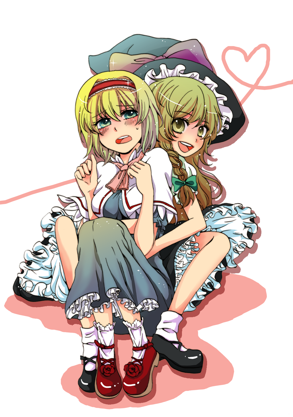 blush highres hug kirisame_marisa sitting sweat touhou yamamoto_(pixiv517964)