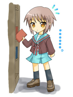 cardigan chibi lowres nagato_yuki school_uniform short_hair silver_hair suzumiya_haruhi_no_yuuutsu yellow_eyes