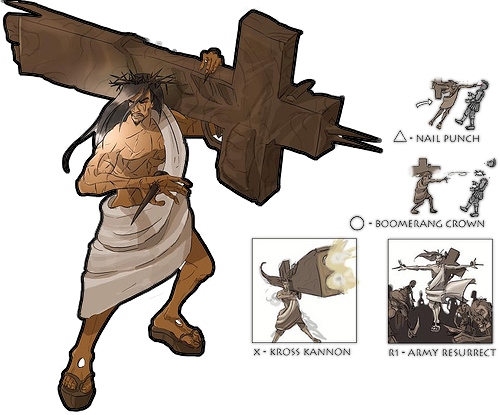 cross facial_hair fighting_game jesus jesus_christ long_hair lowres male mustache nail parody sandals scar transparent_background