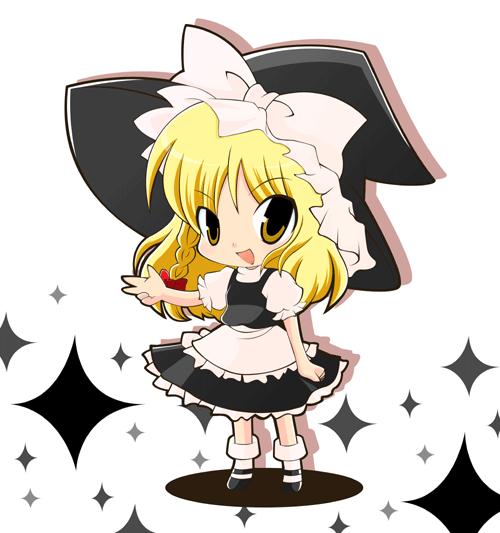 blonde_hair braid chibi hair_ribbon hat kirisame_marisa ribbon sakaki_(pixiv86696) short_hair side_braid solo touhou witch_hat yellow_eyes