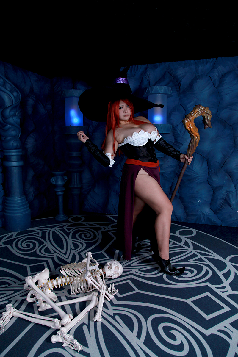 1girl asian breasts chouzuki_maryou cosplay dragon's_crown hat hips large_breasts photo plump redhead skeleton solo sorceress sorceress_(dragon's_crown) sorceress_(dragon's_crown)_(cosplay) staff thick_thighs thighs wide_hips witch_hat