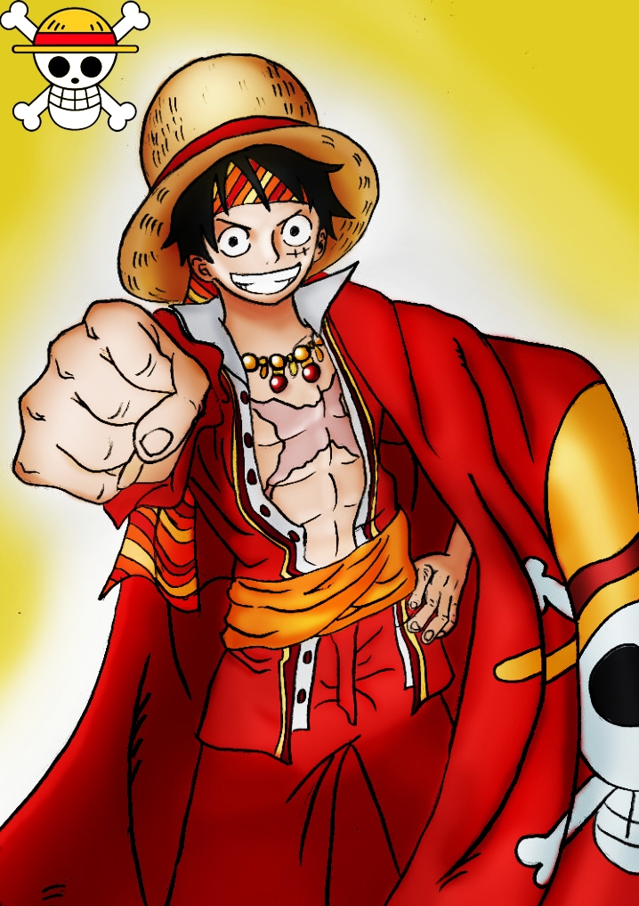 1boy hat jacket jolly_roger monkey_d_luffy one_piece scar smile solo straw_hat trafargar_low