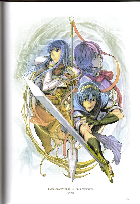 1boy 2girls armor blue_hair cape dragoon fire_emblem fire_emblem:_mystery_of_the_emblem homare_(fool's_art) katarina_(fire_emblem) lance long_hair marth_(fire_emblem) multiple_girls nintendo polearm purple_hair sheeda_(fire_emblem) short_hair sword tiara weapon