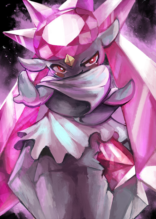 10s crystal diancie gem no_humans pokemon pokemon_(game) pokemon_xy red_eyes smile solo yilx