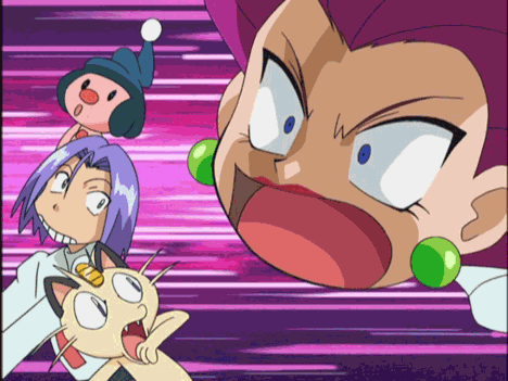 1boy 1girl animated animated_gif kojirou_(pokemon) lowres meowth musashi_(pokemon) pokemon pokemon_(anime) team_rocket
