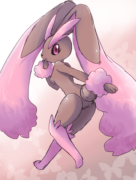 00s 1girl alternate_color ass black_sclera breasts butterfly female from_behind furry looking_back lopunny nintendo no_humans open_mouth pokemon pokemon_(game) pokemon_dppt red_eyes shiny_pokemon solo