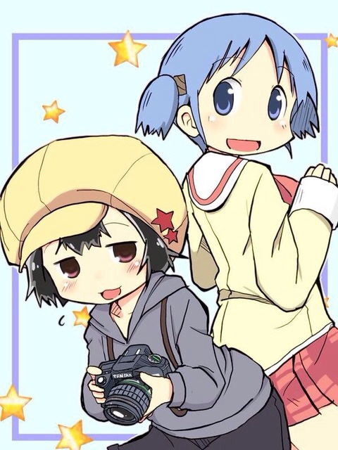 2girls cabbie_hat character_request hat multiple_girls naganohara_mio nichijou zubatto