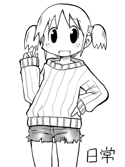 1girl legs naganohara_mio nichijou shorts smile sweater zubatto