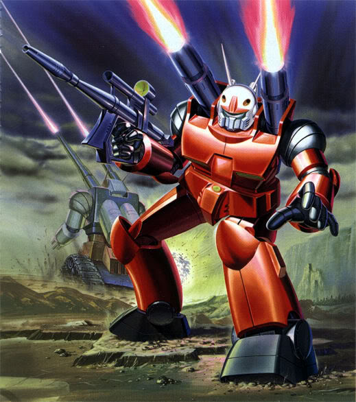 beam_rifle energy_gun firing gun guncannon gundam guntank mecha mobile_suit_gundam official_art scan weapon