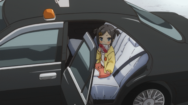 1girl animated animated_gif black_hair blue_eyes blush car ground_vehicle hentai_ouji_to_warawanai_neko. looking_at_viewer motor_vehicle taxi tsutsukakushi_tsukiko