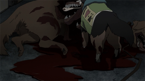 animated animated_gif blood bloody_clothes creepy dog kiseijuu monster no_humans what