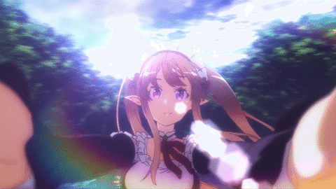 1girl animated animated_gif brown_hair elf headband long_hair lowres myucel_foalan outbreak_company pointy_ears solo twintails violet_eyes