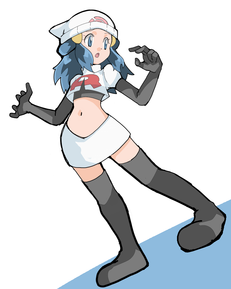 blue_eyes blue_hair cosplay hainchu hikari_(pokemon) navel pokemon pokemon_(game) pokemon_dppt team_rocket team_rocket_(cosplay)