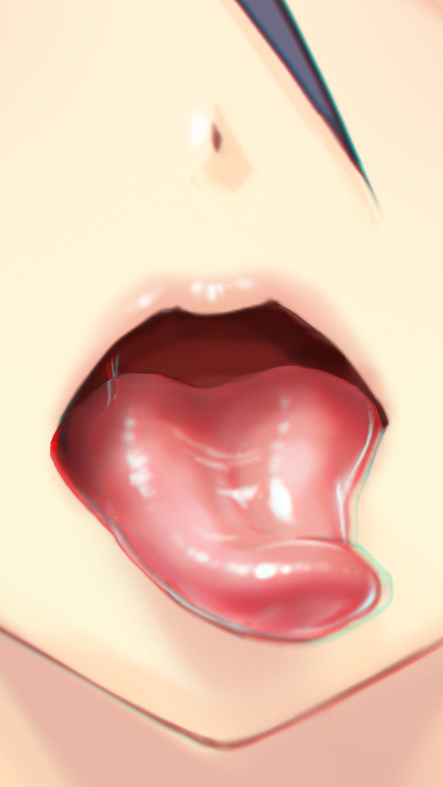 anaglyph close-up kabeu_mariko lips md5_mismatch mouth no_background purple_hair tagme tongue tongue_out
