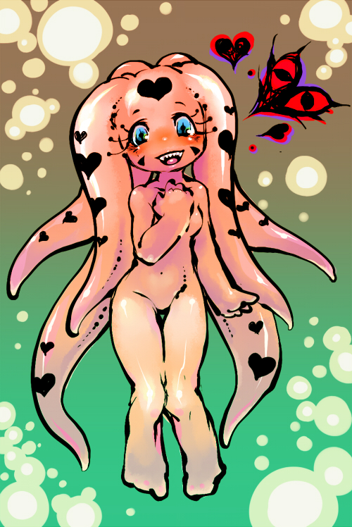 1girl alien blue_eyes blush female heart looking_at_viewer md5_mismatch monster_girl solo syaofoo tentacle tentacle_hair