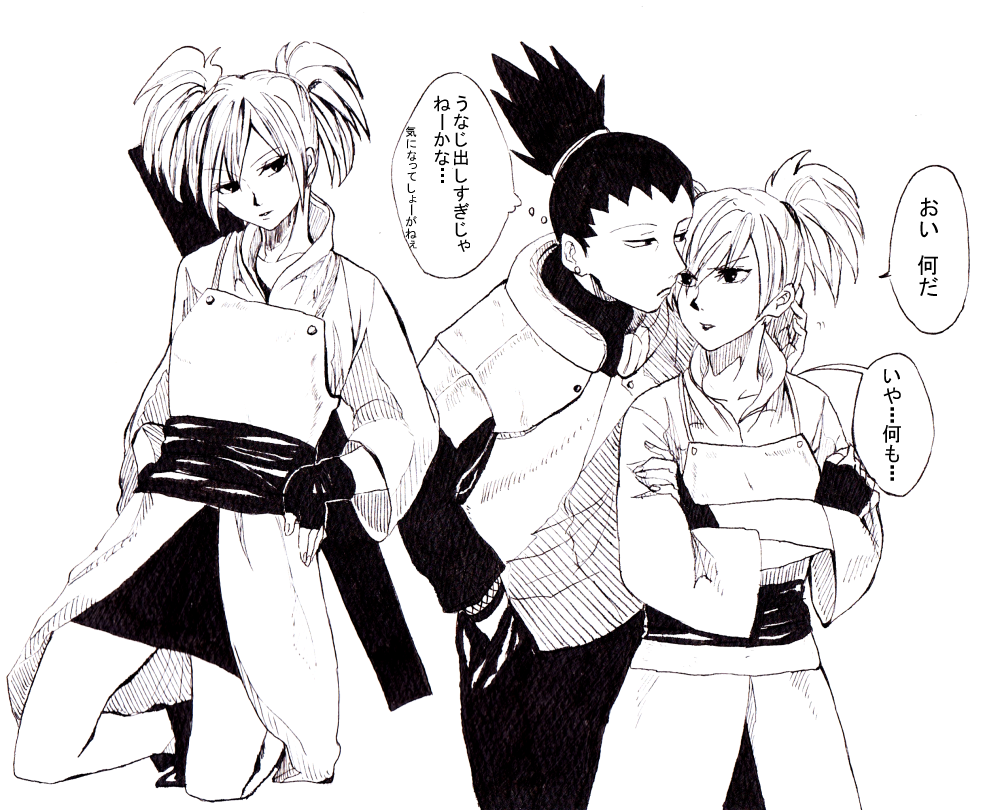 1boy 1girl monochrome nara_shikamaru naruto runa914 shounen_jump tagme temari