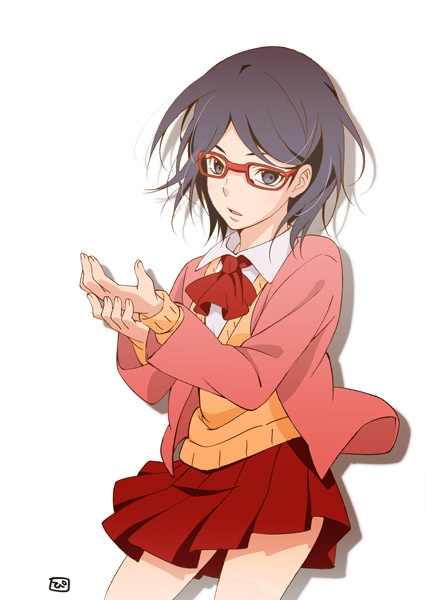 1girl glasses looking_at_viewer naruto naruto:_the_last simple_background skirt solo uchiha_sarada