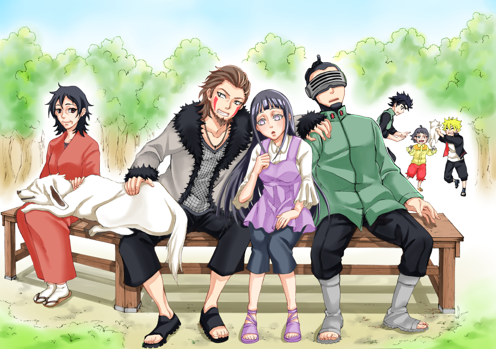 aburame_shino akamaru_(naruto) dog facial_mark hyuuga_hinata inuzuka_kiba long_hair multiple_boys multiple_girls naruto naruto:_the_last sarutobi_mirai uzumaki_boruto uzumaki_himawari yuuhi_kurenai