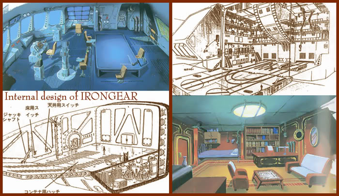 bed bookshelf chair concept_art hangar no_humans official_art sentou_mecha_xabungle tagme