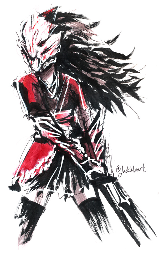 1girl black_hair long_hair mask raven_branwen rwby signature simple_background sword weapon white_background