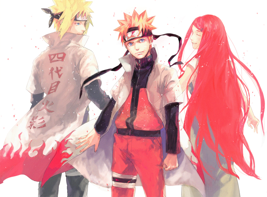 1girl 2boys 8nemui long_hair multiple_boys namikaze_minato naruto naruto_shippuuden short_hair tagme uzumaki_kushina uzumaki_naruto