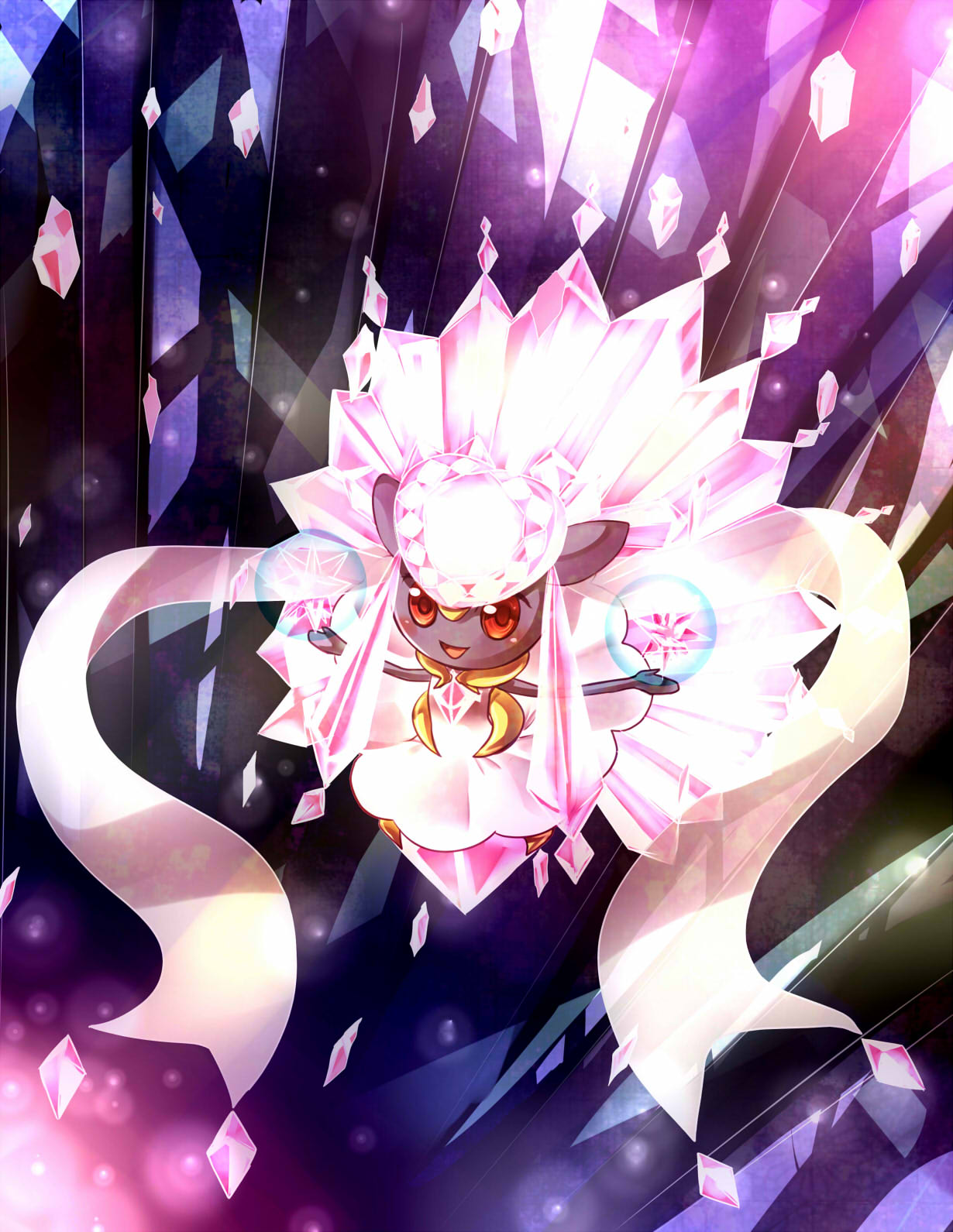 10s alternate_form blush crystal diancie dress gem konna-nani mega_diancie mega_pokemon nintendo open_mouth pokemon pokemon_(game) pokemon_oras pokemon_xy red_eyes smile twintails