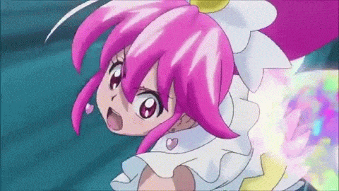 2girls aino_megumi animated animated_gif boots cure_lovely cure_tender dark_persona dress epic fighting hair_ornament hair_ribbon happinesscharge_precure! heart_hair_ornament hikawa_iona hikawa_maria jewelry knee_boots long_hair lowres magical_girl multiple_girls ponytail precure purple_dress purple_hair ribbon