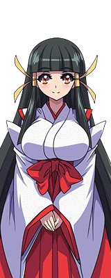animated animated_gif arcana_heart arcana_heart_3 black_hair blush bouncing_breasts breasts brown_eyes copyright_request japanese_clothes kasuga_maori large_breasts looking_at_viewer lowres miko