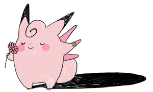 animated animated_gif bluekomadori clefable closed_eyes flower gengar grin lowres no_humans pokemon red_eyes shadow smile