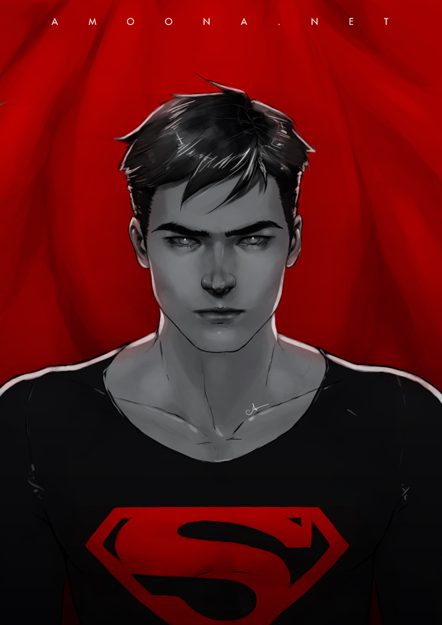 1boy amoona artist_name cape dc_comics male_focus s_shield solo superboy superman_(series) young_justice:_invasion