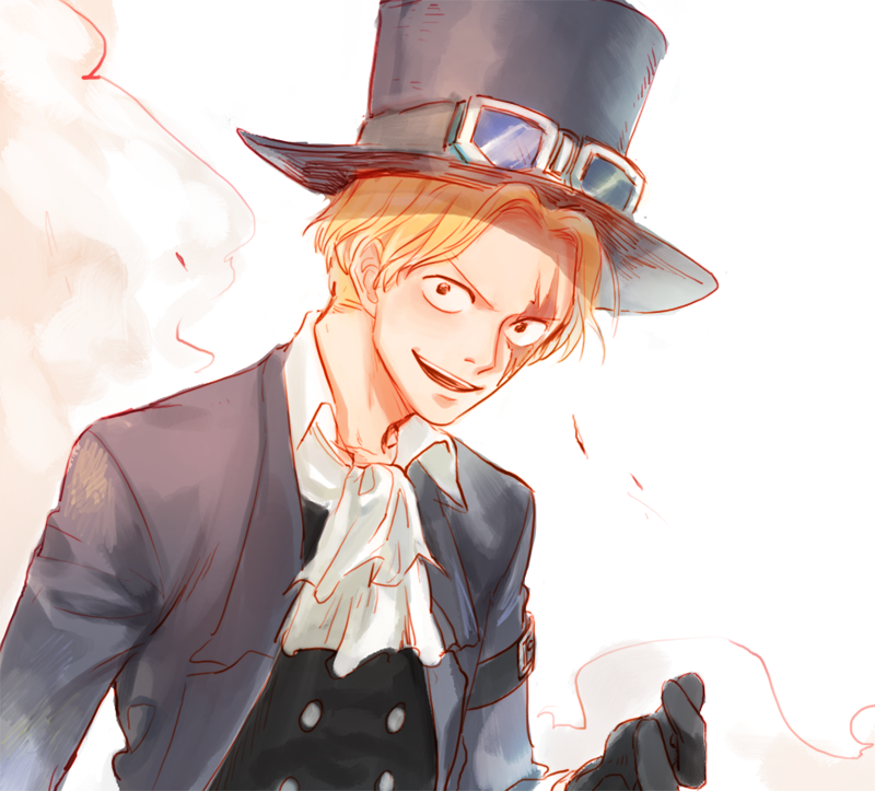 1boy blonde_hair cravat dust formal gloves goggles goggles_on_hat hat looking_at_viewer male_focus one_piece sabo_(one_piece) scar solo top_hat yamsong
