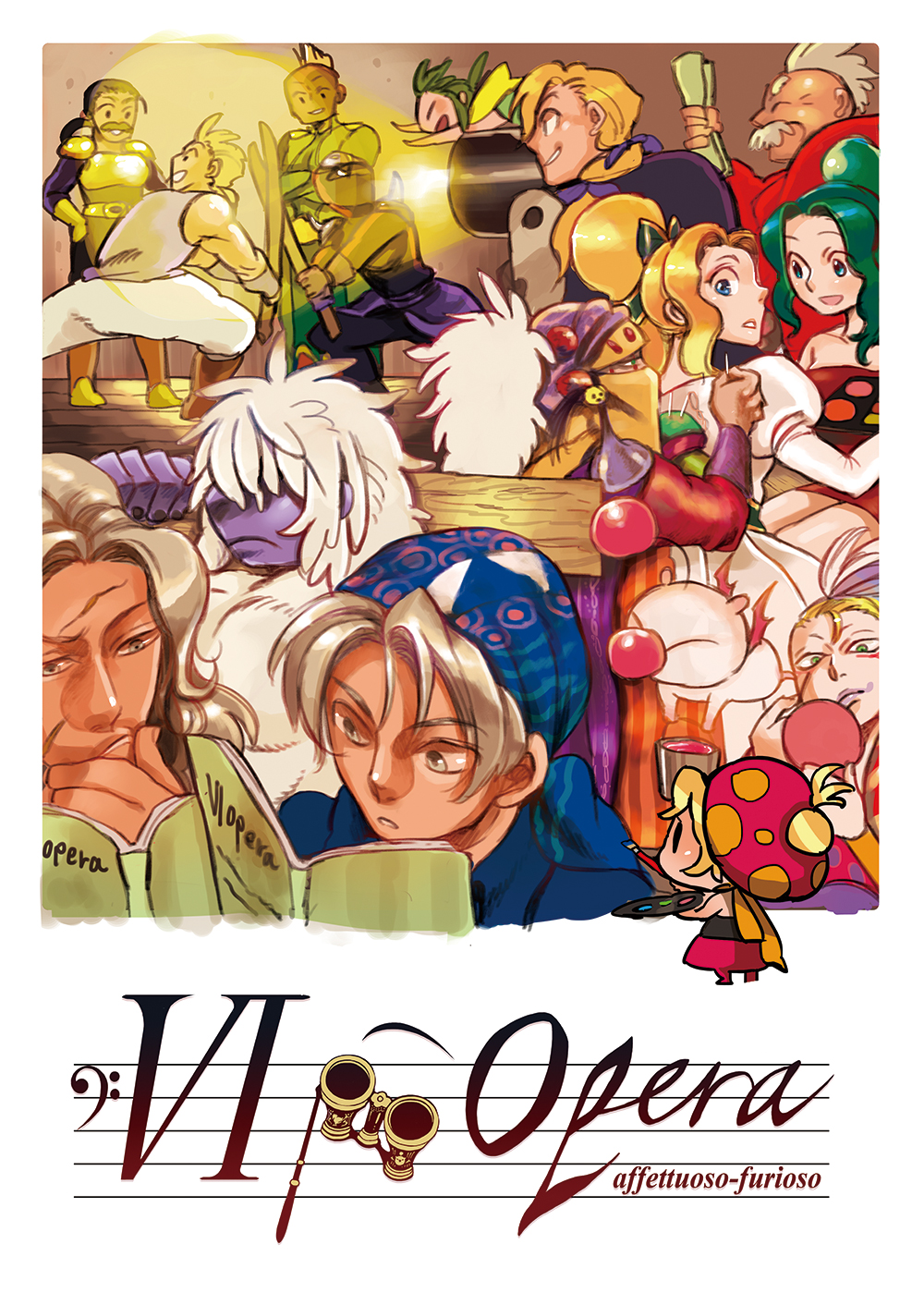 black_hair blonde_hair cayenne_garamonde cefca_palazzo celes_chere edgar_roni_figaro final_fantasy final_fantasy_vi gau gogo green_hair grey_hair hat iwatobineko lock_cole mash_rene_figaro mog moogle ninja relm_arrowny setzer_gabbiani shadow_(ff6) stragus_magus tina_branford umaro