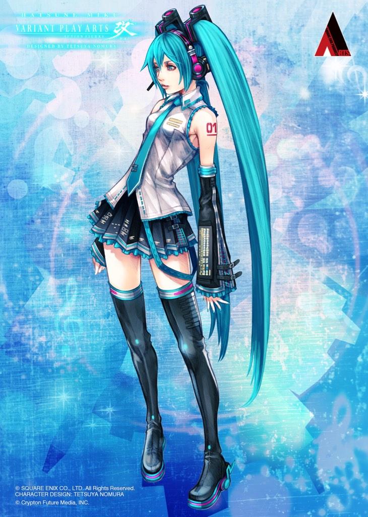 1girl bare_shoulders blue_hair detached_sleeves hatsune_miku long_hair necktie nomura_tetsuya official_art sleeveless square_enix thigh-highs twintails very_long_hair vocaloid