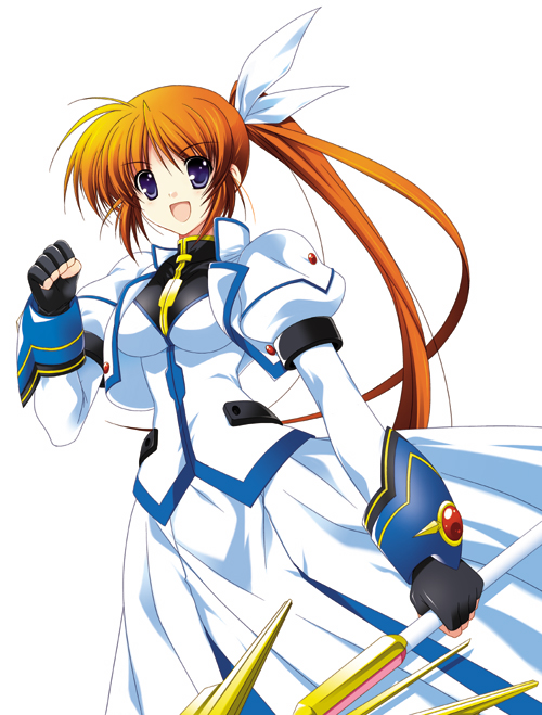 higa_yukari mahou_shoujo_lyrical_nanoha mahou_shoujo_lyrical_nanoha_strikers ponytail purple_eyes raising_heart takamachi_nanoha