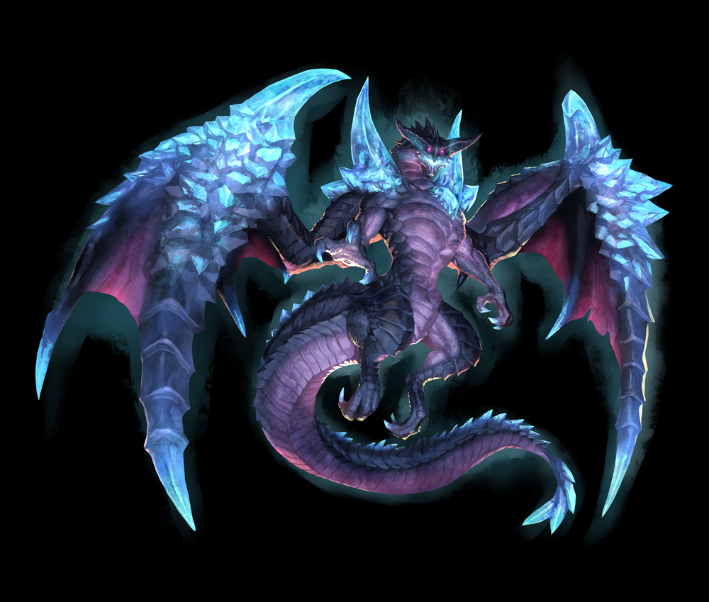 bahamut black_background claws dragon final_fantasy final_fantasy_explorers glowing glowing_eyes monster official_art spikes square_enix tail wings