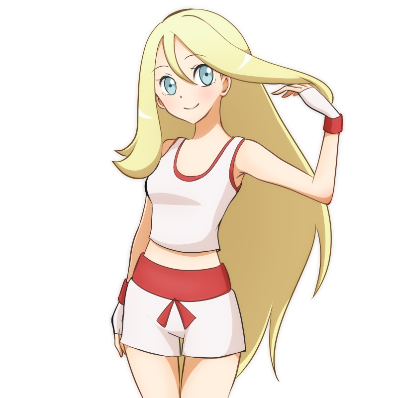 10s 1girl blue_eyes female gym_leader hair_down koruni_(pokemon) long_hair midriff nintendo pokemon pokemon_(anime) pokemon_(game) pokemon_xy shorts shoulders smile solo tank_top transparent_background very_long_hair wristband