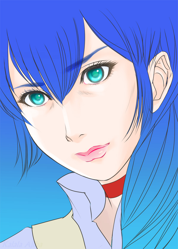 1girl blasowa blue_hair choker densetsu_kyojin_ideon female gradient gradient_background karala_ajiba solo