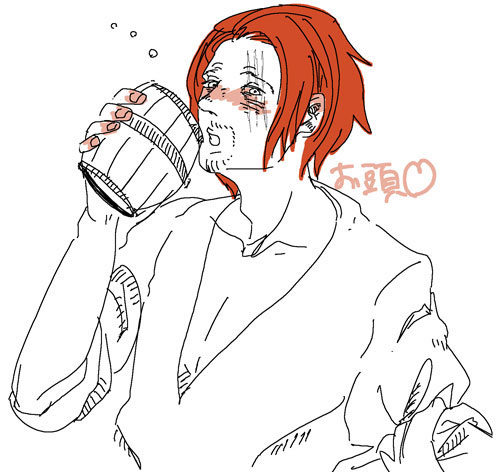1boy alcohol beer cup drink lillil_(1212neko) male_focus mug one_piece redhead scar shanks solo spot_color