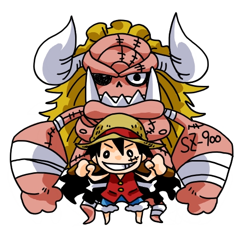 chibi giant hat horns monkey_d_luffy monster oars one_piece onexone red_skirt skirt straw_hat thriller_bark