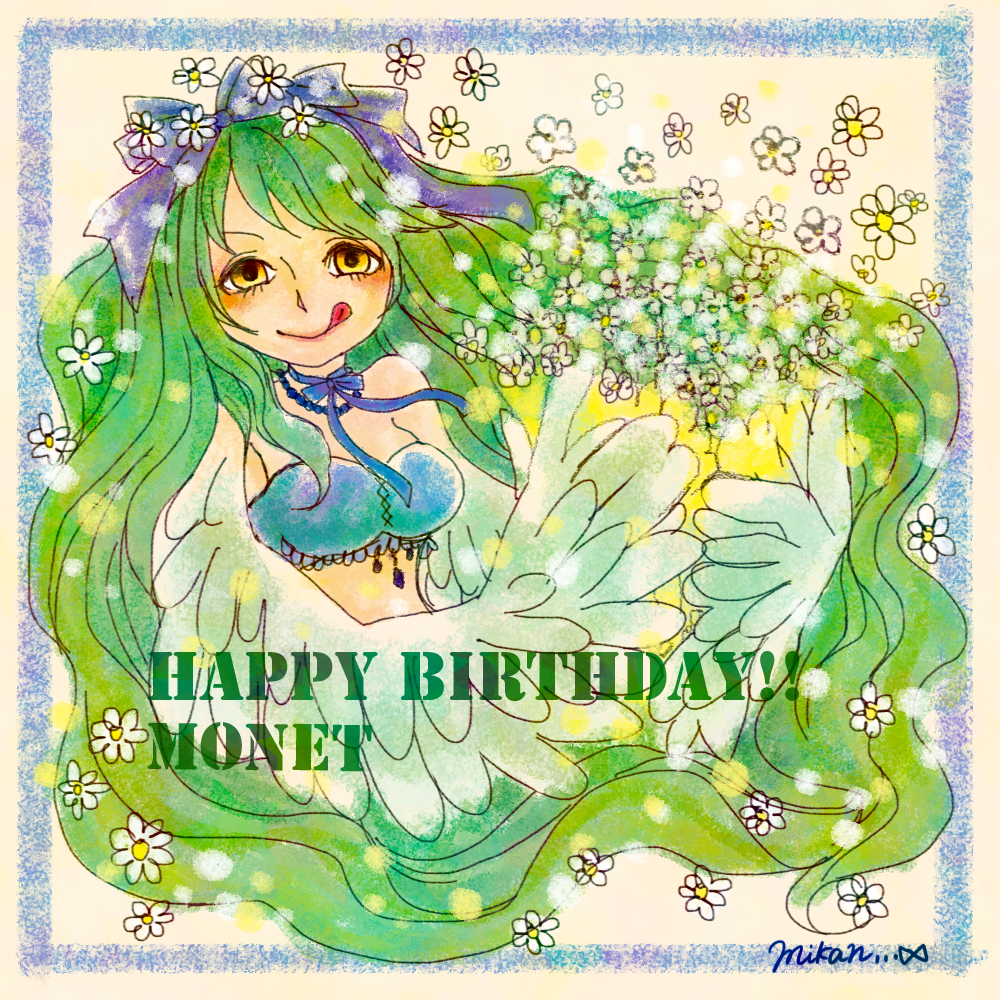 alternate_costume birthday donquixote_pirates flower graphite_(medium) green_hair harpy monet_(one_piece) monster_girl one_piece traditional_media wings
