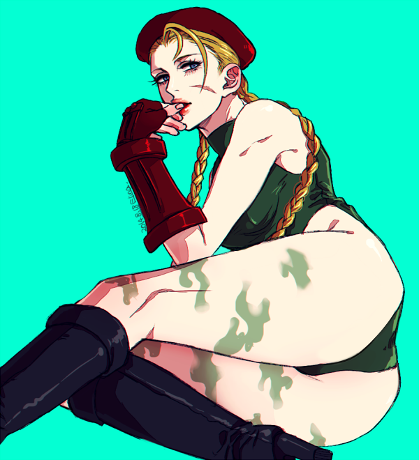 ass beret blonde_hair blue_eyes boots cammy_white elina_kuroe_no_daarin hat leotard pixiv_manga_sample street_fighter thighs