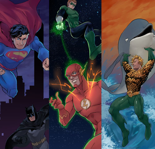 5boys alien aqua_man barry_allen batman black_hair blonde_hair bruce_wayne cape dc_comics green_lantern hal_jordan jewelry justice_league kryptonian mask multiple_boys night ring rishangsangan space superman the_flash