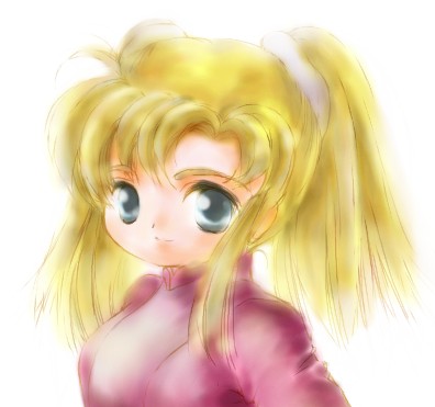 1girl blonde_hair blue_eyes chibi densetsu_kyojin_ideon elle-chime female kasha_imhof lowres solo upper_body white_background