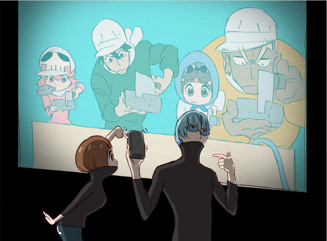 2girls 3boys apple_inc. april_fools dog gamagoori_ira glasses guts_(kill_la_kill) inumuta_houka jakuzure_nonon kill_la_kill knife konnyaku mankanshoku_mako multiple_boys multiple_girls parody sanageyama_uzu steve_jobs