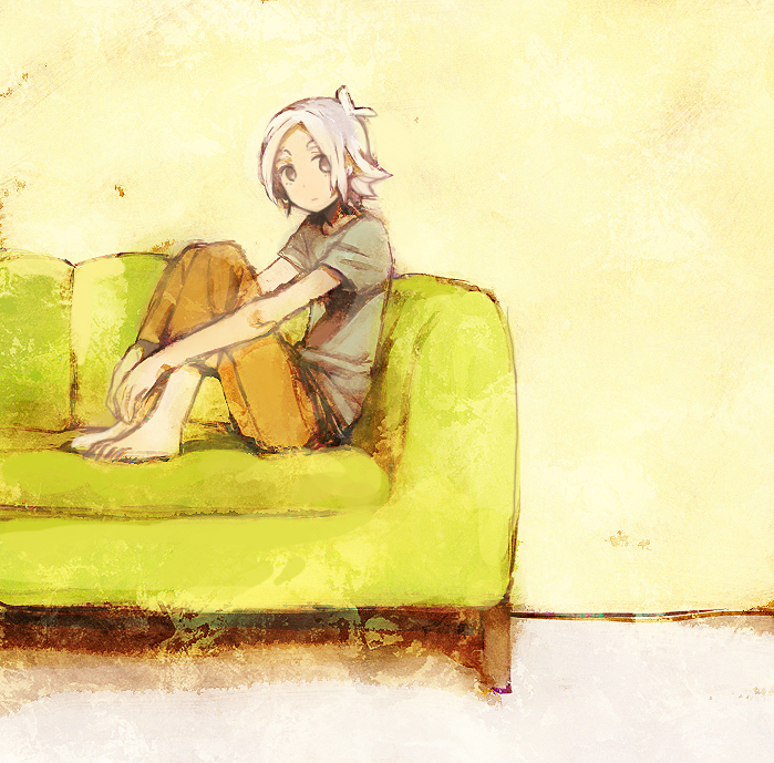 1boy blue_eyes blue_hair child couch expressionless fubuki_shirou full_body iko_(i-my-16) inazuma_eleven inazuma_eleven_(series) looking_at_viewer male_focus sitting solo