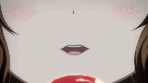 1girl :d animated animated_gif brown_hair candy close-up denpa_onna_to_seishun_otoko hat lips lollipop lowres mifune_ryuuko mouth open_mouth red_eyes round_teeth sexually_suggestive smile teeth tongue
