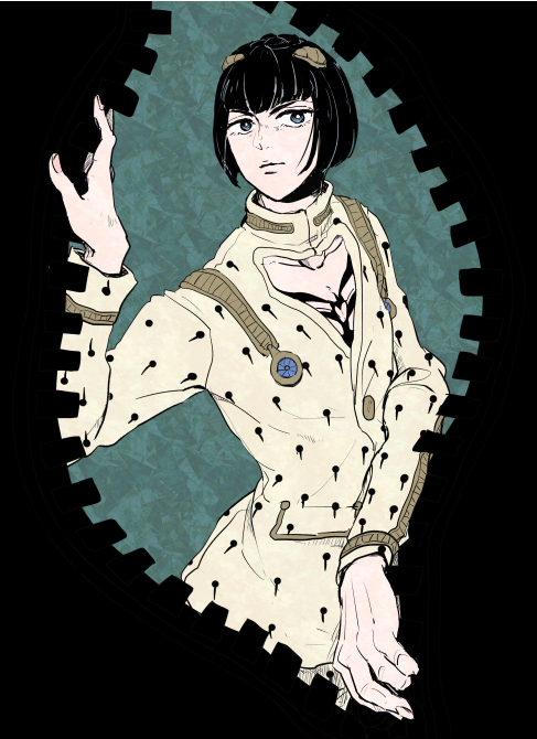 1boy black_hair blue_eyes bob_cut bruno_buccellati bruno_bucciarati hair_ornament jojo_no_kimyou_na_bouken male_focus mcccm615 solo zipper