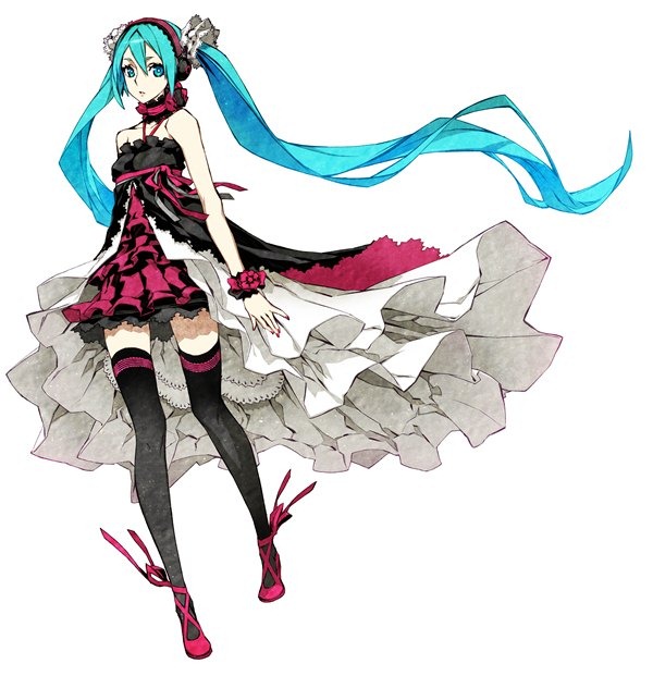 1girl 7th_dragon 7th_dragon_(series) 7th_dragon_2020 7th_dragon_2020-ii aqua_hair bare_shoulders blue_eyes camisole frills hatsune_miku long_hair miwa_shirou official_art simple_background skirt solo thigh-highs too_many twintails vocaloid white_background